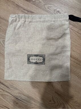 Gucci Beige Canvas Drawstring Pouch with Black Logo